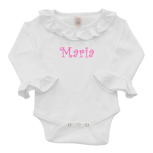 Personalized Bodysuit with Ruffles - White Monogrammed Apparel Monag   