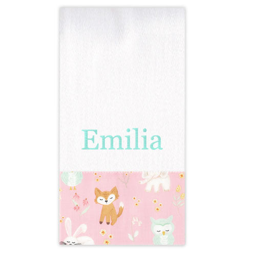 Personalized Burp Cloth  Blush Forest Friends Burp Cloths Moonbeam Baby   