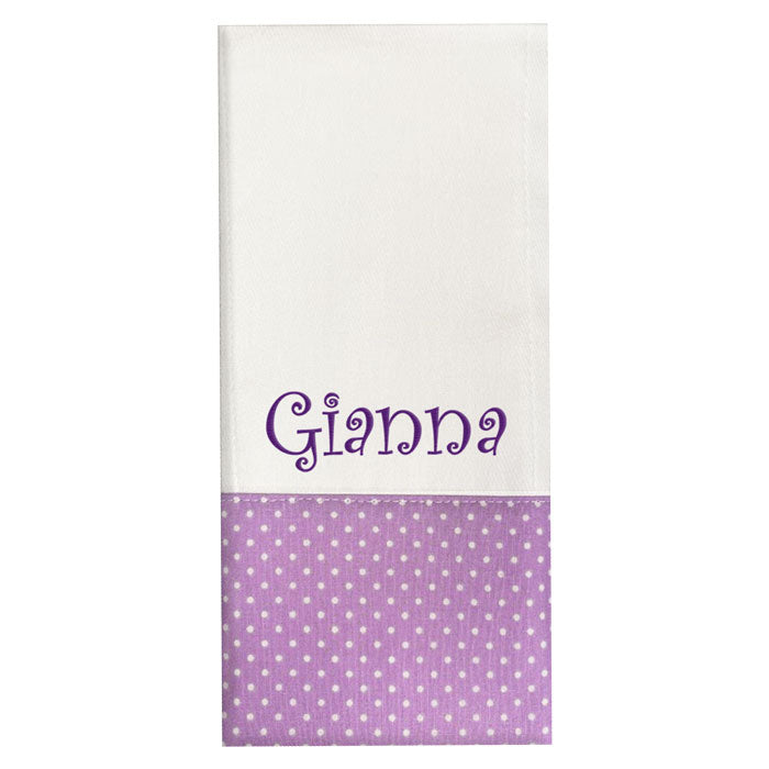 Personalized Burp Cloth Lavender Swiss Dots Burp Cloths Moonbeam Baby