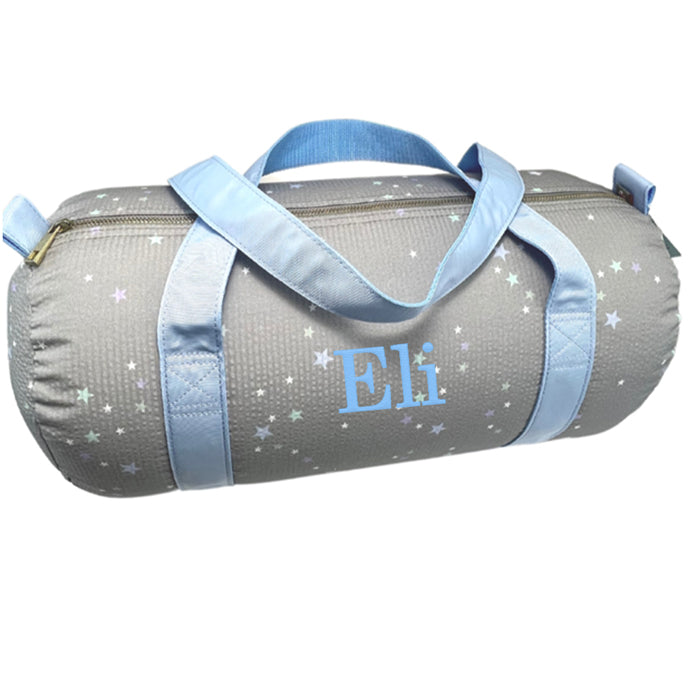 Personalized Duffel Bag by Mint  Stars on Grey Seersucker