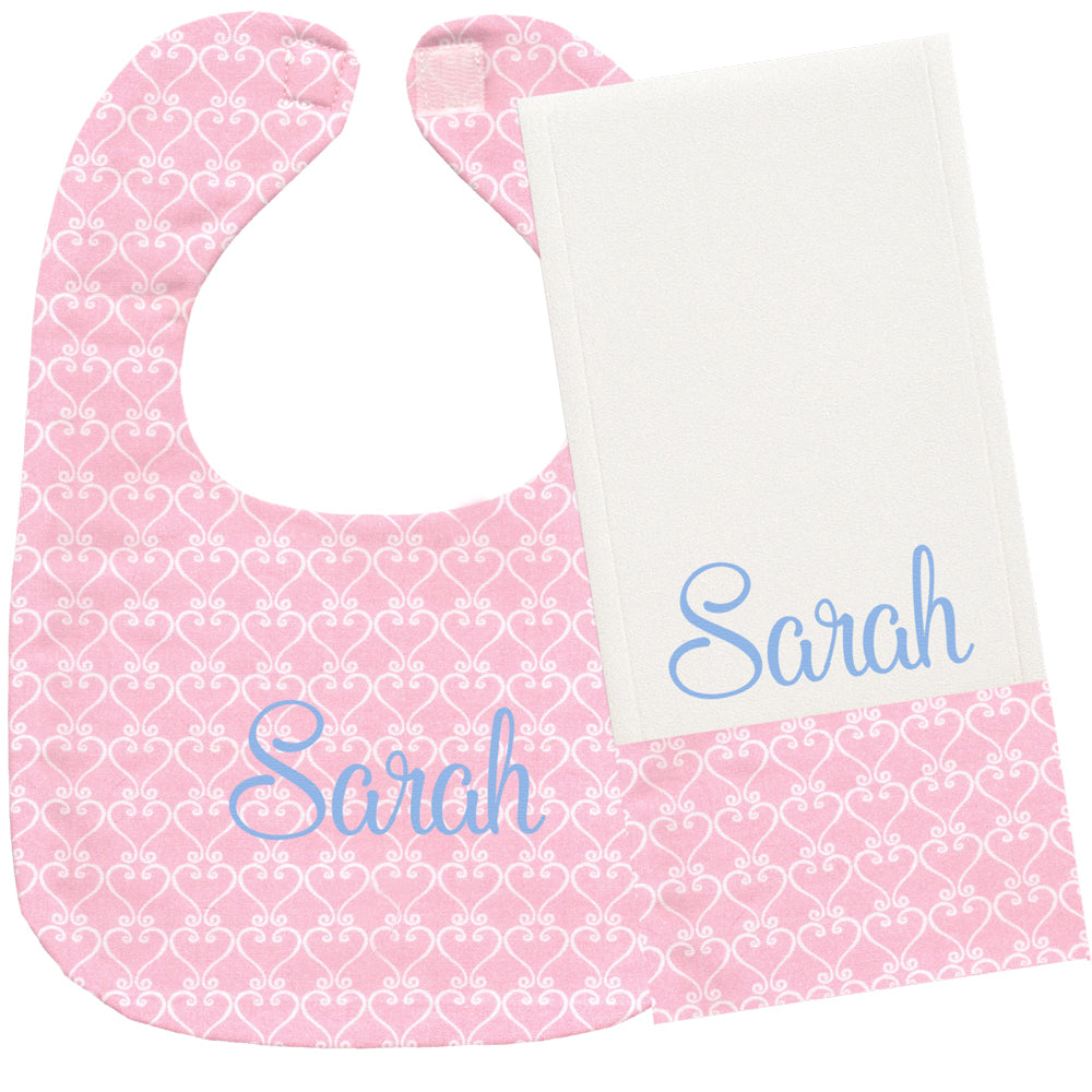Personalized Bib/Burp Set Heart Scroll Bib & Burp Sets Moonbeam Baby