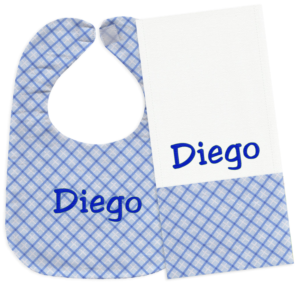 Personalized Bib/Burp Set Blue Plaid Bib & Burp Sets Moonbeam Baby