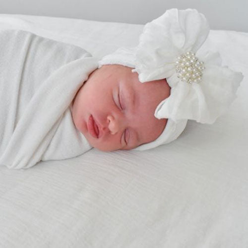 Ruffled Headband Bow by Rockin Royalty  White Accessories Rockin Royalty   