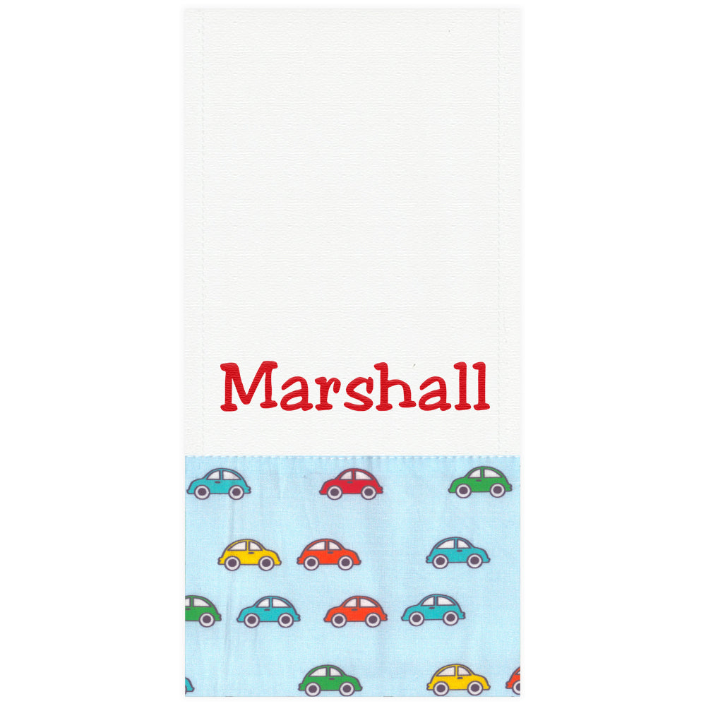 Personalized Burp Cloth Colorful Cars Burp Cloths Moonbeam Baby