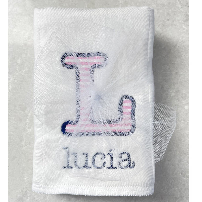 Personalized Burp Cloth SET Name & Initial Hot Pink Stripe & Navy Name Burp Cloths Moonbeam Baby