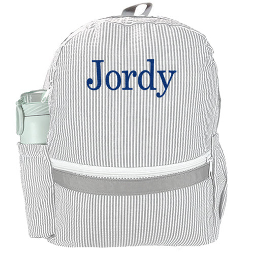 Personalized Backpack by Mint  Medium Grey Seersucker Backpacks and Lunch Boxes Mint   