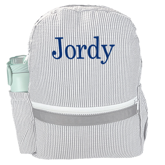 Personalized Backpack by Mint Medium Grey Seersucker Backpacks and Lunch Boxes Mint