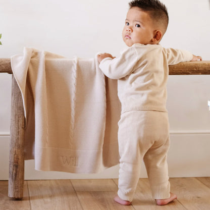 Personalized Baby Blanket Heirloom Cotton Knit - Tan Baby Blankets Saranoni