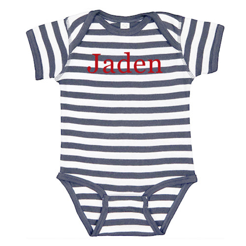 Personalized Onesie  Navy & White Stripes Personalized Printed Tees Kristi   