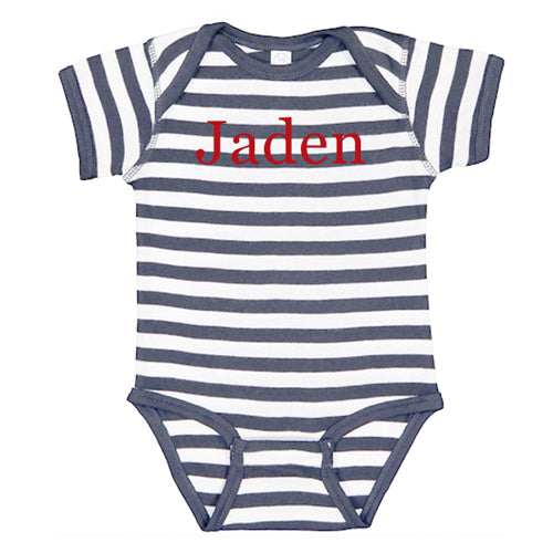 Personalized Onesie  Navy & White Stripes Monogrammed Apparel SS Active   