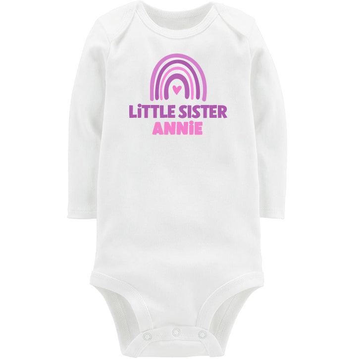 Rainbow Little Sister White Long Sleeve Onesie Big Sister & Little Sister Shirts Kristi