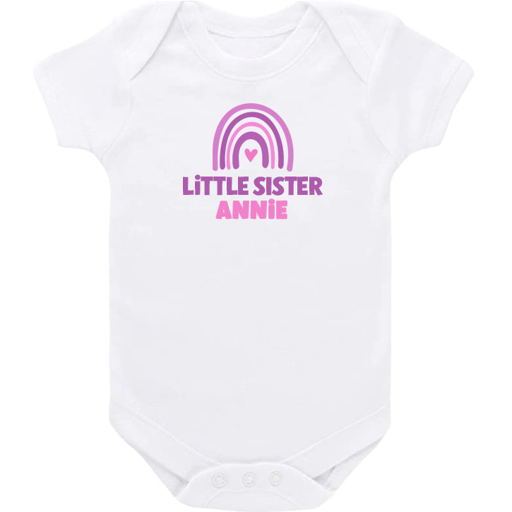 Rainbow Little Sister White Short Sleeve Onesie Big Sister & Little Sister Shirts Kristi