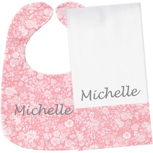 Personalized Bib/Burp Set  Peachy Pink Toile Bib & Burp Sets Moonbeam Baby   