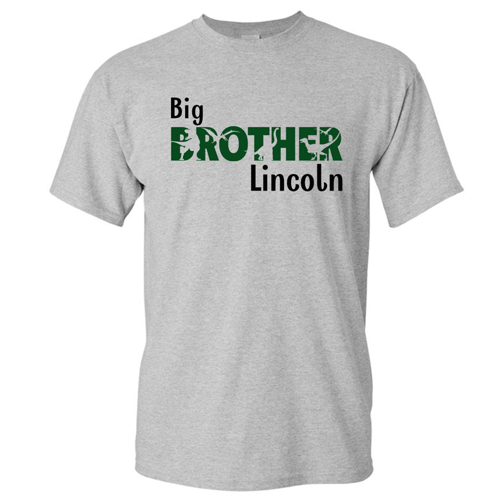 Personalized Big Brother Dinosaur Grey Short Sleeve Tee Big Brother & Little Brother Shirts Kristi