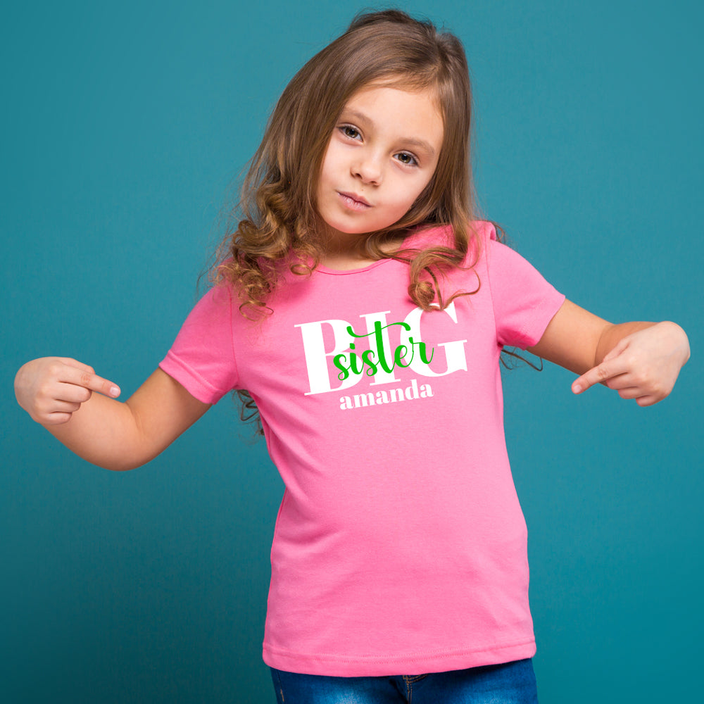 Personalized BIG Sister Raspberry Short Sleeve Tee Big Sister & Little Sister Shirts Kristi