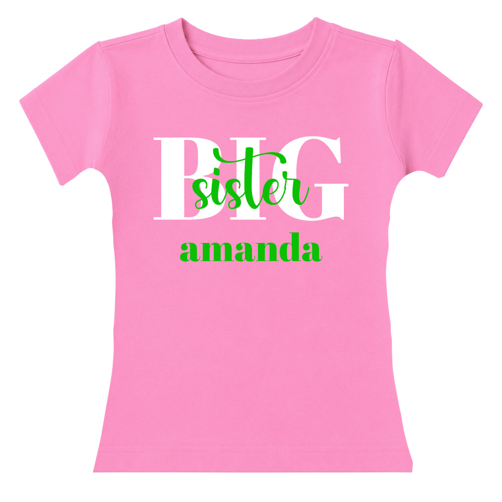 Personalized BIG Sister Raspberry Short Sleeve Tee Big Sister & Little Sister Shirts Kristi