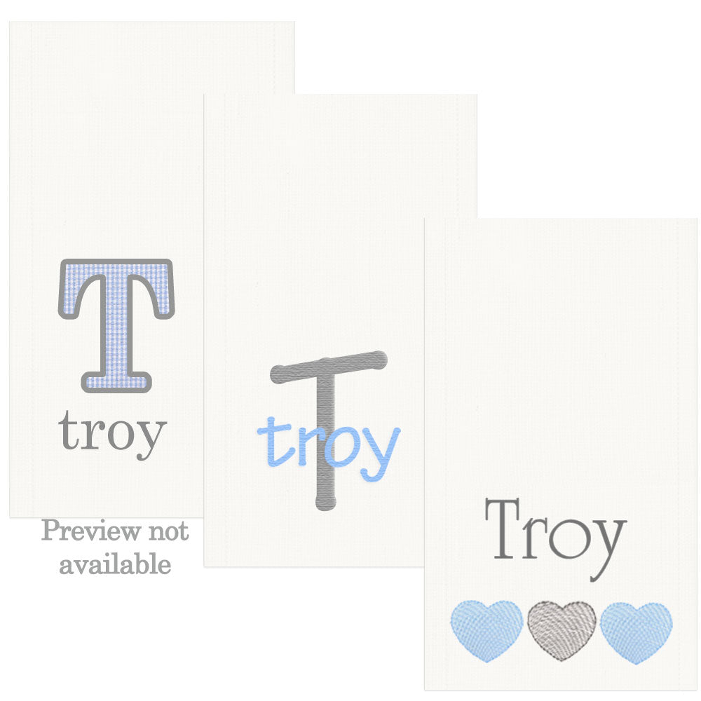 Personalized Burp Cloth Set Applique, Name Initial, Hearts (#1) Burp Cloths Moonbeam Baby