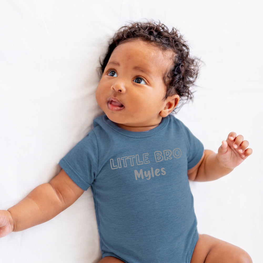 Personalized Little Brother Indigo Onesie - Outline Big Brother & Little Brother Shirts Kristi