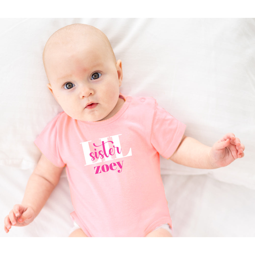 Personalized LIL Sister Pink Onesie Big Sister & Little Sister Shirts Kristi
