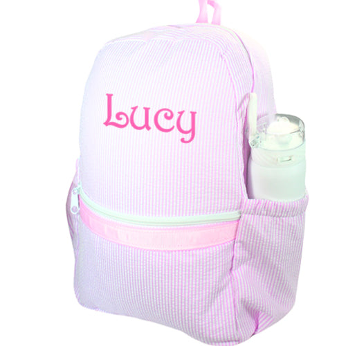 Personalized Backpack by Mint  Medium Pink Seersucker Backpacks and Lunch Boxes Mint   