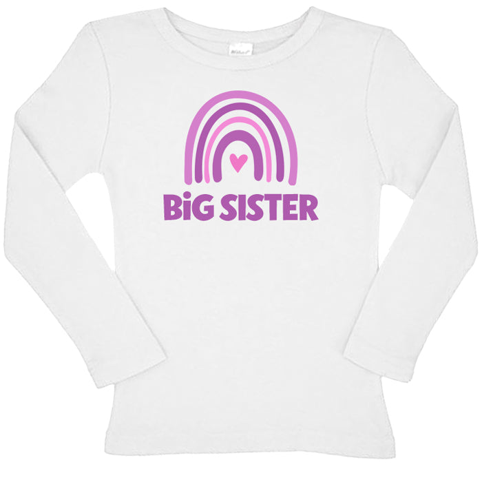Rainbow Big Sister White Long Sleeve Tee Big Sister & Little Sister Shirts Kristi
