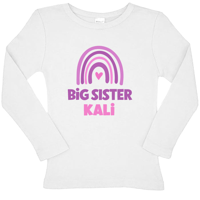 Rainbow Big Sister White Long Sleeve Tee Big Sister & Little Sister Shirts Heather