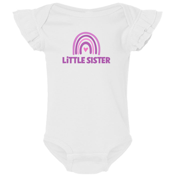 Rainbow Little Sister White Flutter Sleeve Onesie Big Sister & Little Sister Shirts Kristi