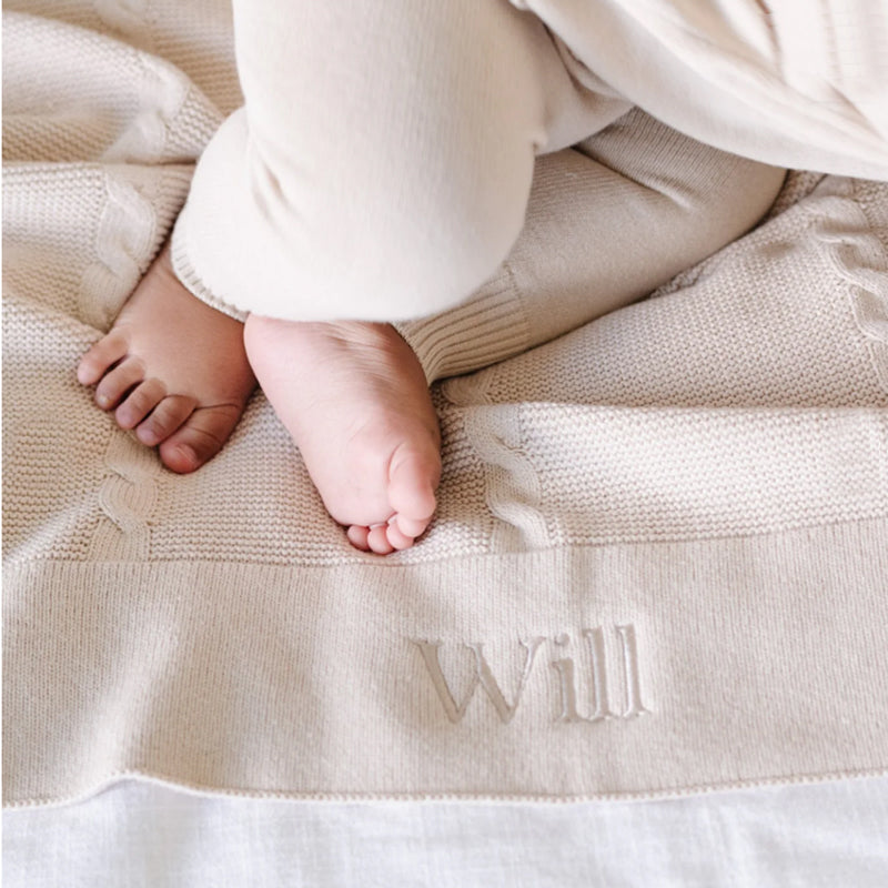Personalized Baby Blanket  Heirloom Cotton Knit - Tan