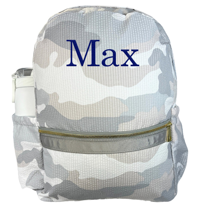 Personalized Backpack by Mint Medium Snow Camo Seersucker Backpacks and Lunch Boxes Mint