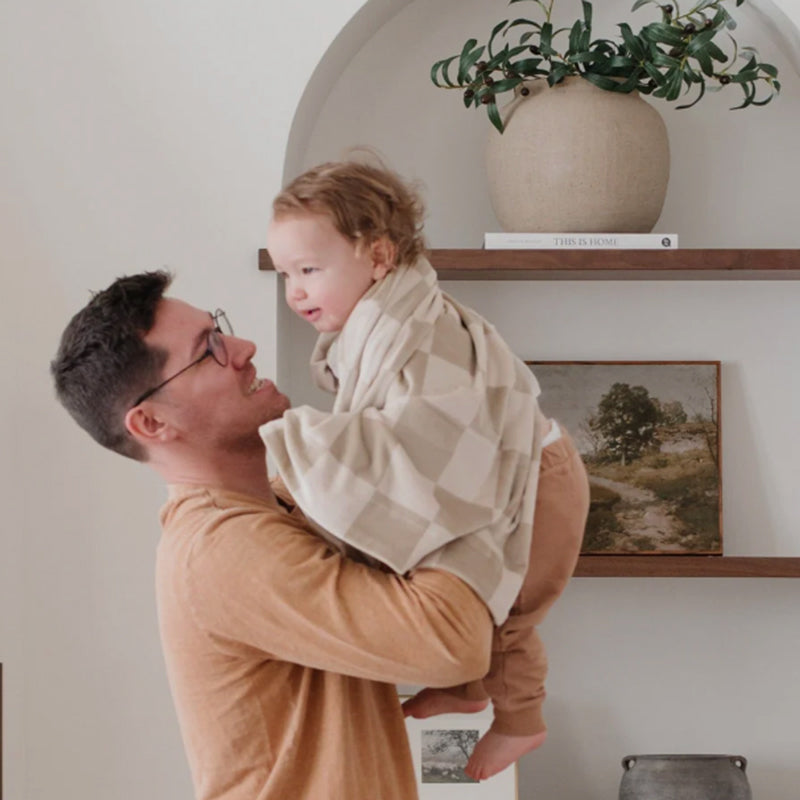 Personalized Baby Blanket Minky Stretch - Neutral Checkered Baby Blankets Saranoni