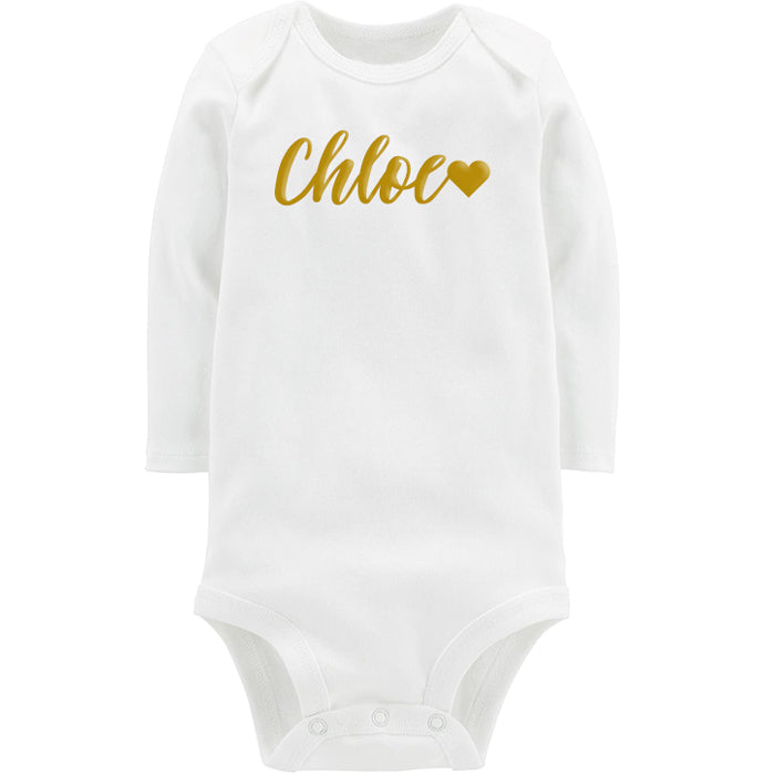 Name in Gold Long Sleeve Onesie Personalized Printed Tees Kristi