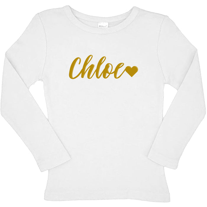 Name in Gold Long Sleeve Tee Personalized Printed Tees Kristi