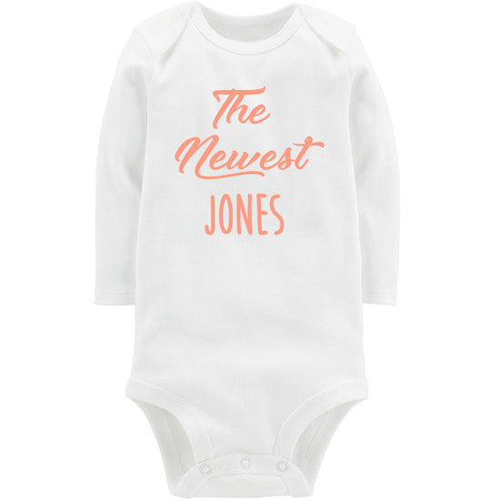 The Newest   White Long Sleeve Onesie  Click for Options Personalized Printed Tees Kristi   