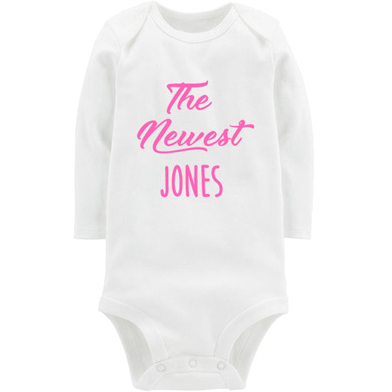 The Newest   White Long Sleeve Onesie  Click for Options Personalized Printed Tees Kristi   