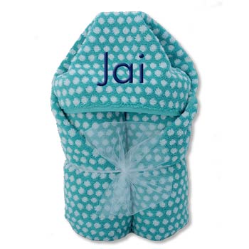 Hooded Towel  Aqua and White Dots Discontinued Moonbeam Baby   