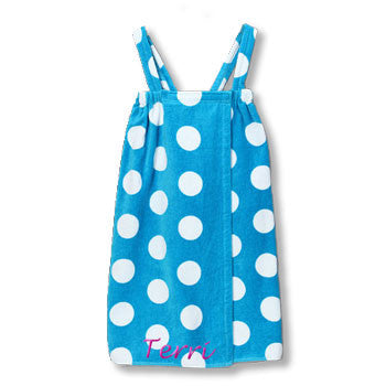 Personalized Girl's Spa Wrap  Aqua/White Polka Dot Velour Discontinued Moonbeam Baby   