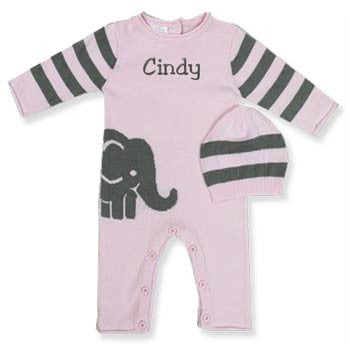 Personalized Romper & Hat  Elephant Pink Discontinued Rose Textiles   