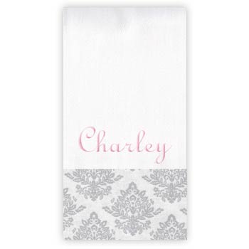 Personalized Burp Cloth  Pale Grey Damask Discontinued Moonbeam Baby   