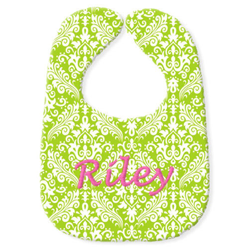 Personalized Bib  Lime Hollywood Damask Discontinued Moonbeam Baby   