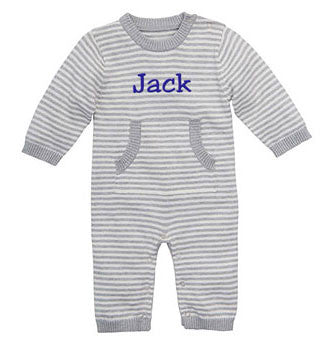 Striped Jumpsuit - Gray Monogrammed Apparel Elegant Baby   