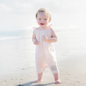 Monogrammed Romper - Girl's Pink Monogrammed Apparel Beba Bean   