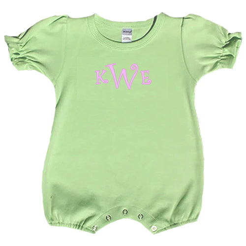 Personalized Girl's  Apple Green Romper Monogrammed Apparel Monag   