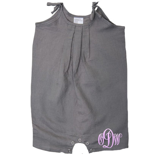 Monogrammed Romper - Girl's Grey Monogrammed Apparel Beba Bean   