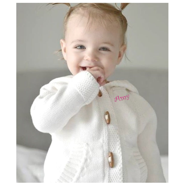 Cardigan Knit Hoodie - Ivory Monogrammed Apparel Beba Bean   