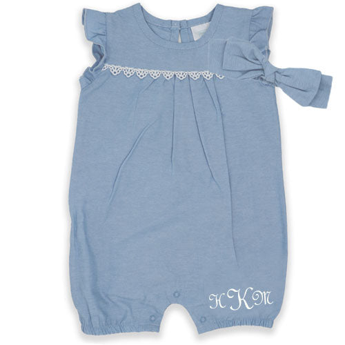 Personalized Romper Set   Light Blue Chambray Monogrammed Apparel Rose Textiles   