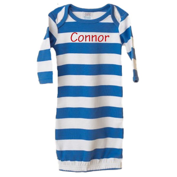 Personalized Baby Gown  Royal Blue & White Stripes Discontinued ARB Blanks   