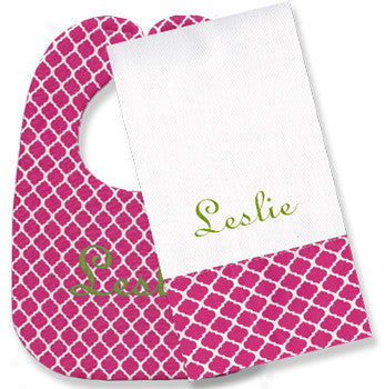 Personalized Bib/Burp Set  Hot Pink Quatrefoil Discontinued Moonbeam Baby   