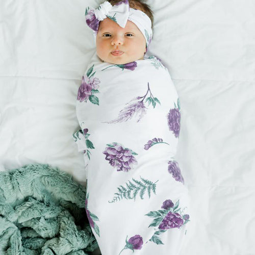 Stretchy Swaddle Bow Set by Saranoni Classic Floral Moonbeam Baby