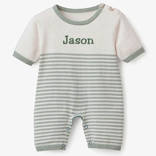 Personalized Ministripe Shortall  Sage Monogrammed Apparel Elegant Baby   