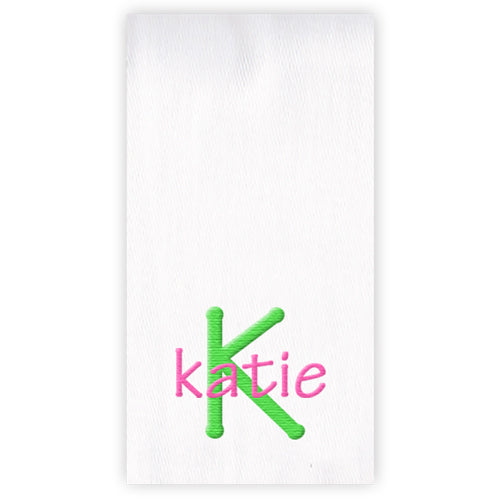 Embroidered Burp Cloth  Name & Initial Green & Hot Pink Burp Cloths Moonbeam Baby   